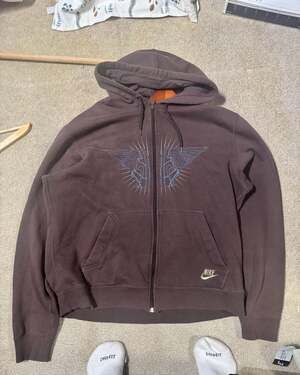 Vintage Nike Sportswear Y2K Brown Wings Full Zip Embroidered Hoodie
